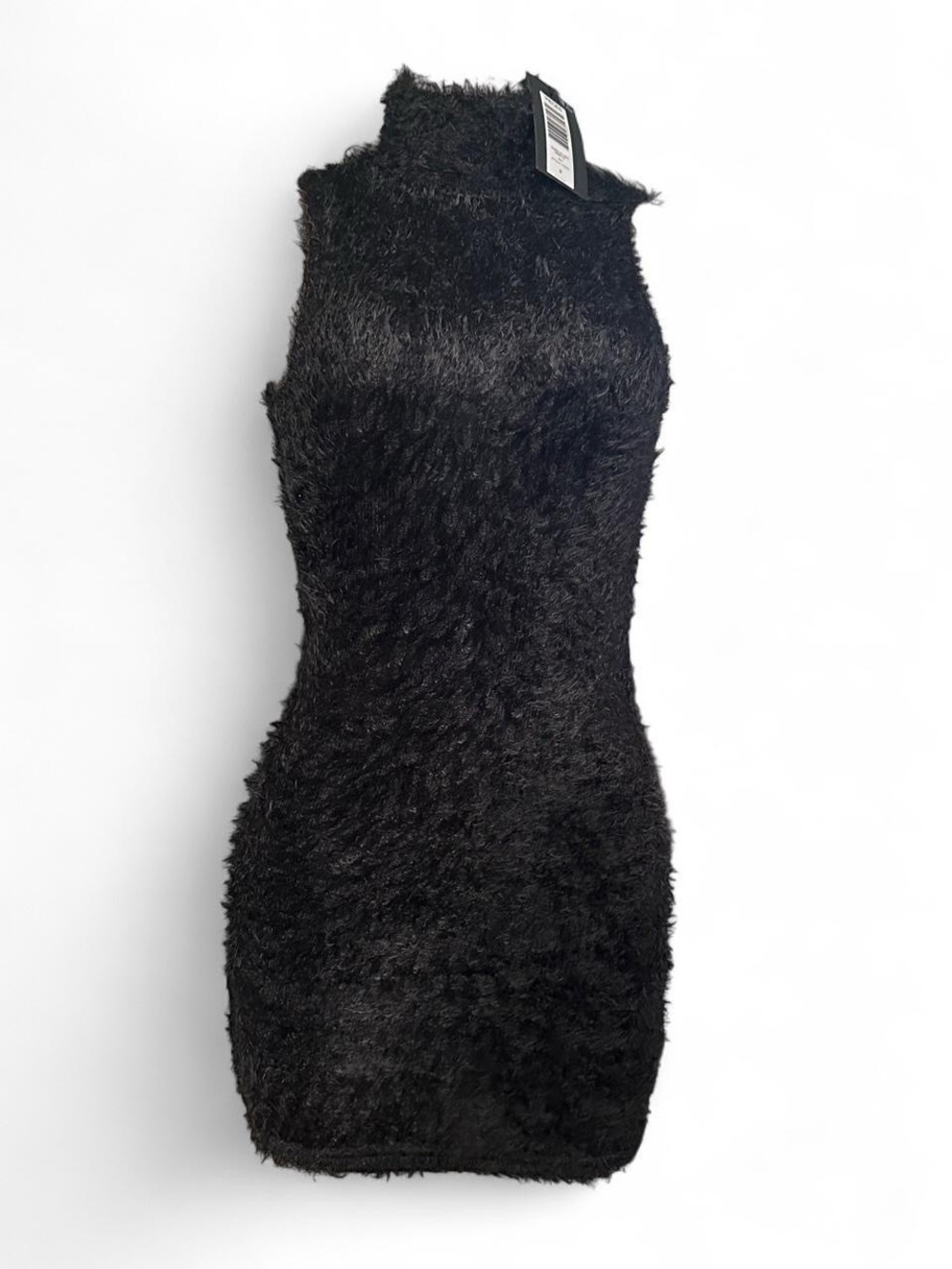 Sleeveless Black Faux-Fur Mini Dress